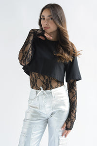 Fashion Styled Set Body encaje y T-Shirt crop Negro