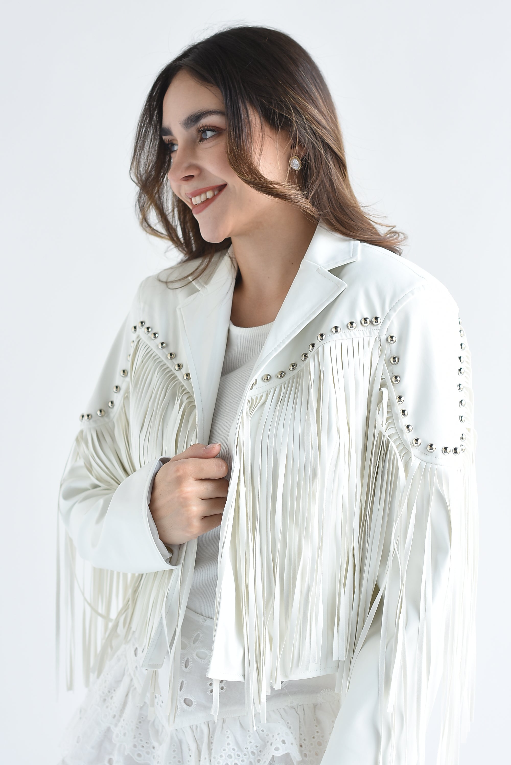 Chamarra flecos vinipiel Blanco