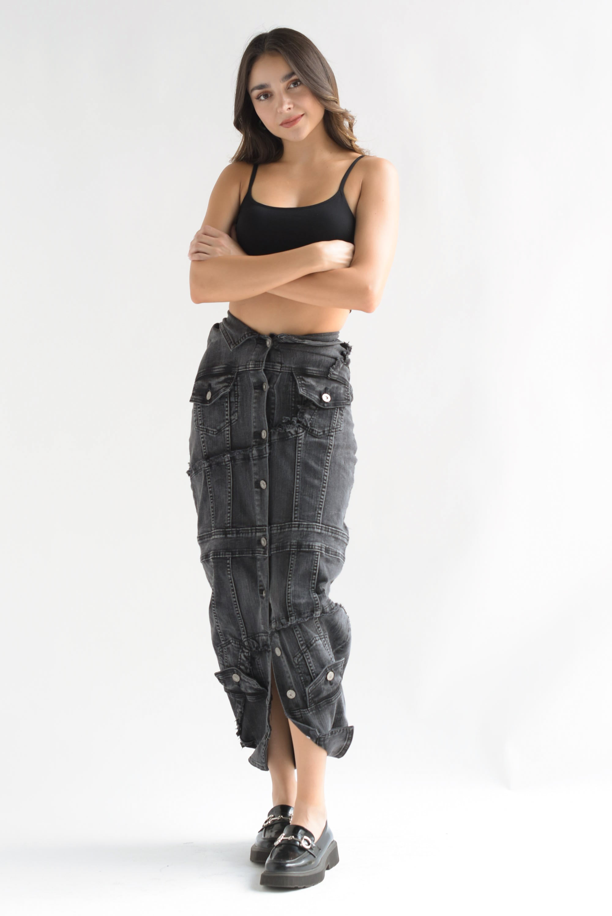 Falda simulación chamarras Denim Negro