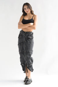 Fashion Styled Falda simulación chamarras Denim Negro