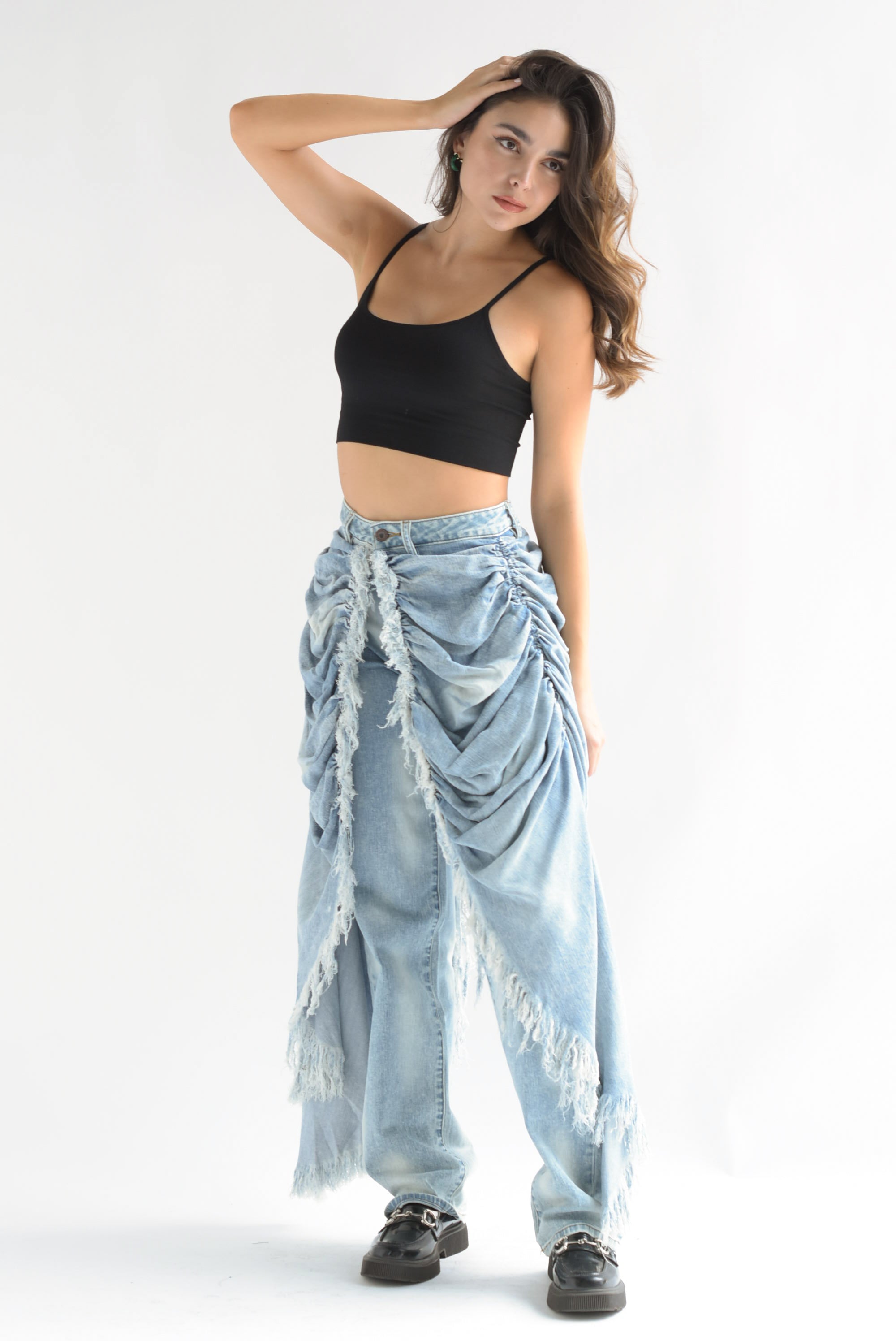 Jeans con faldón drapeado Denim Light