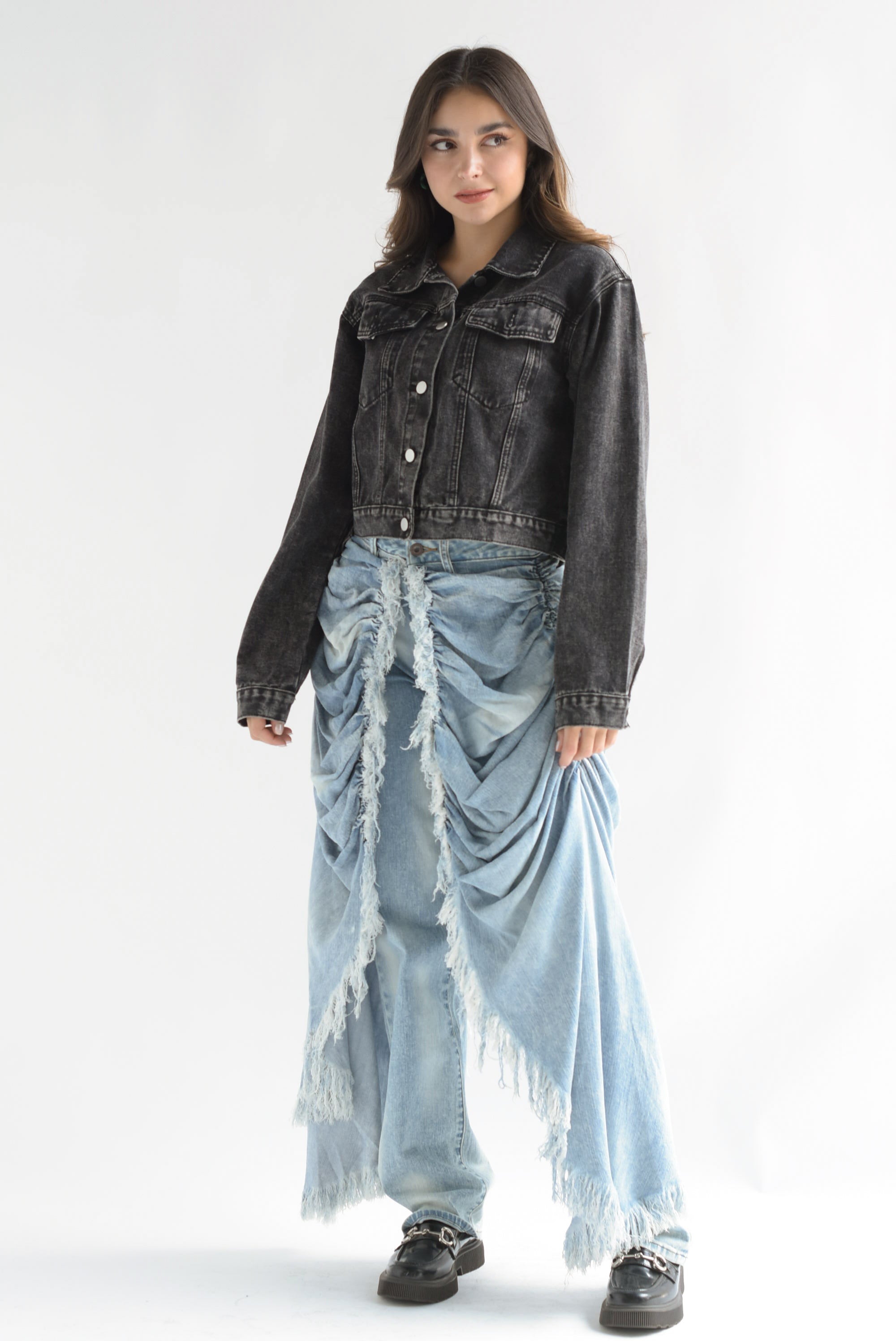 Jeans con faldón drapeado Denim Light
