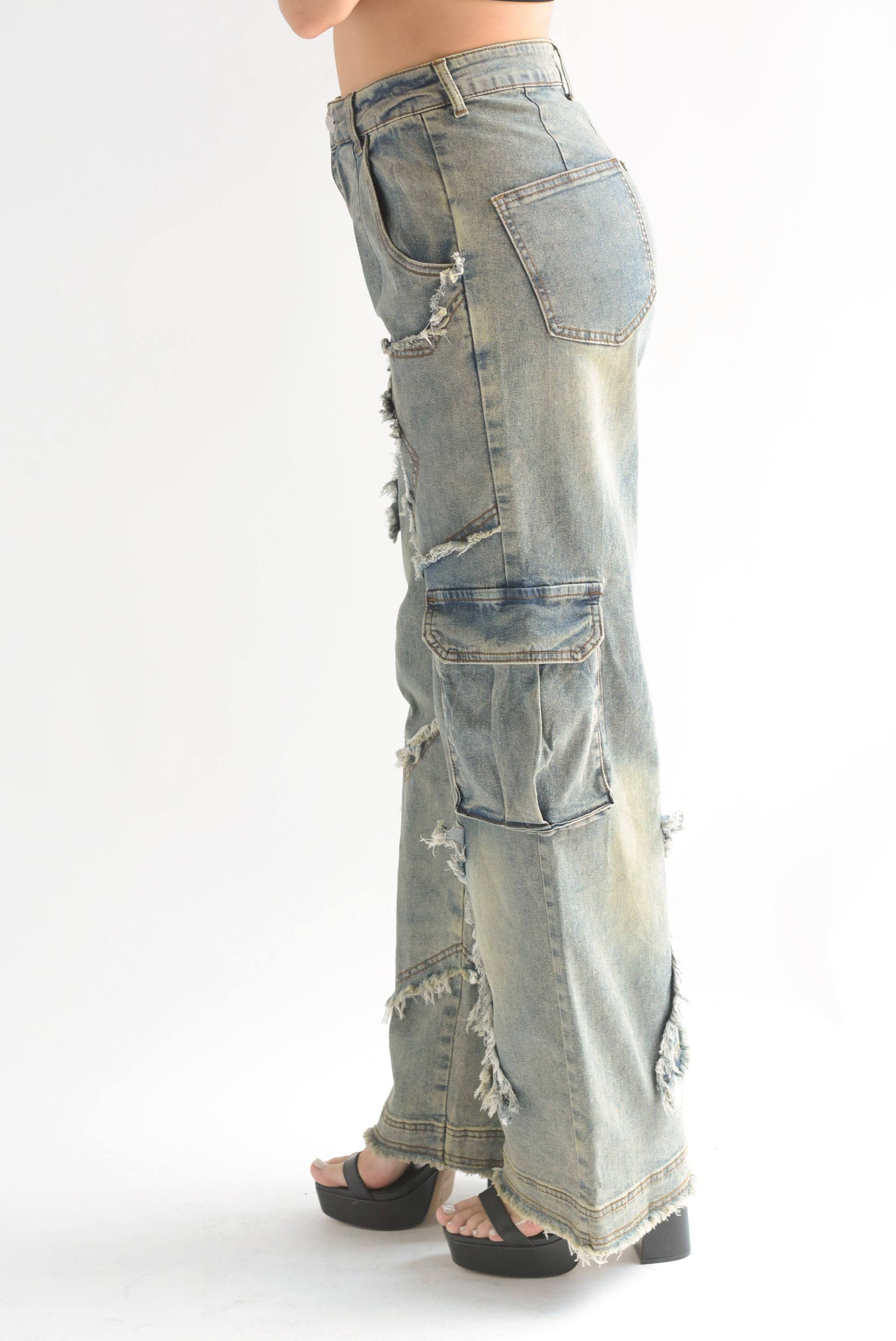 Jeans wide estrellas deshilachado