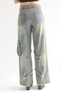 Fashion Styled Jeans wide estrellas deshilachado
