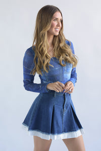 Fashion Styled Falda corta pinzas Denim