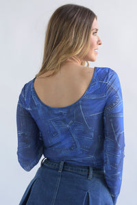 Fashion Styled Body mesh brillos fake Denim