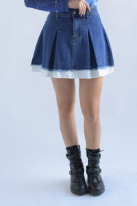 Fashion Styled Falda corta pinzas Denim
