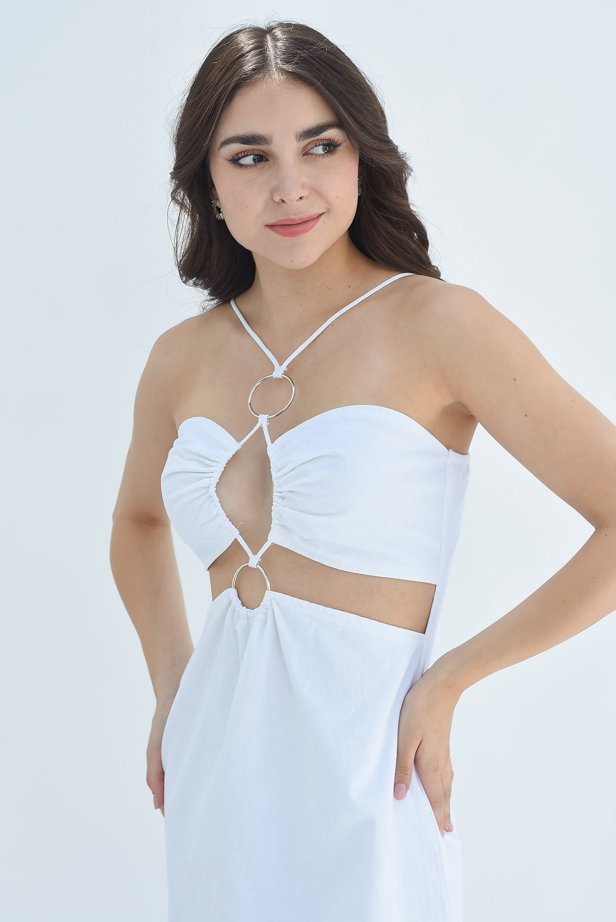 Vestido corto cut-out argollas Blanco
