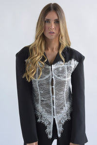 Fashion Styled Blazer largo corset encaje Negro