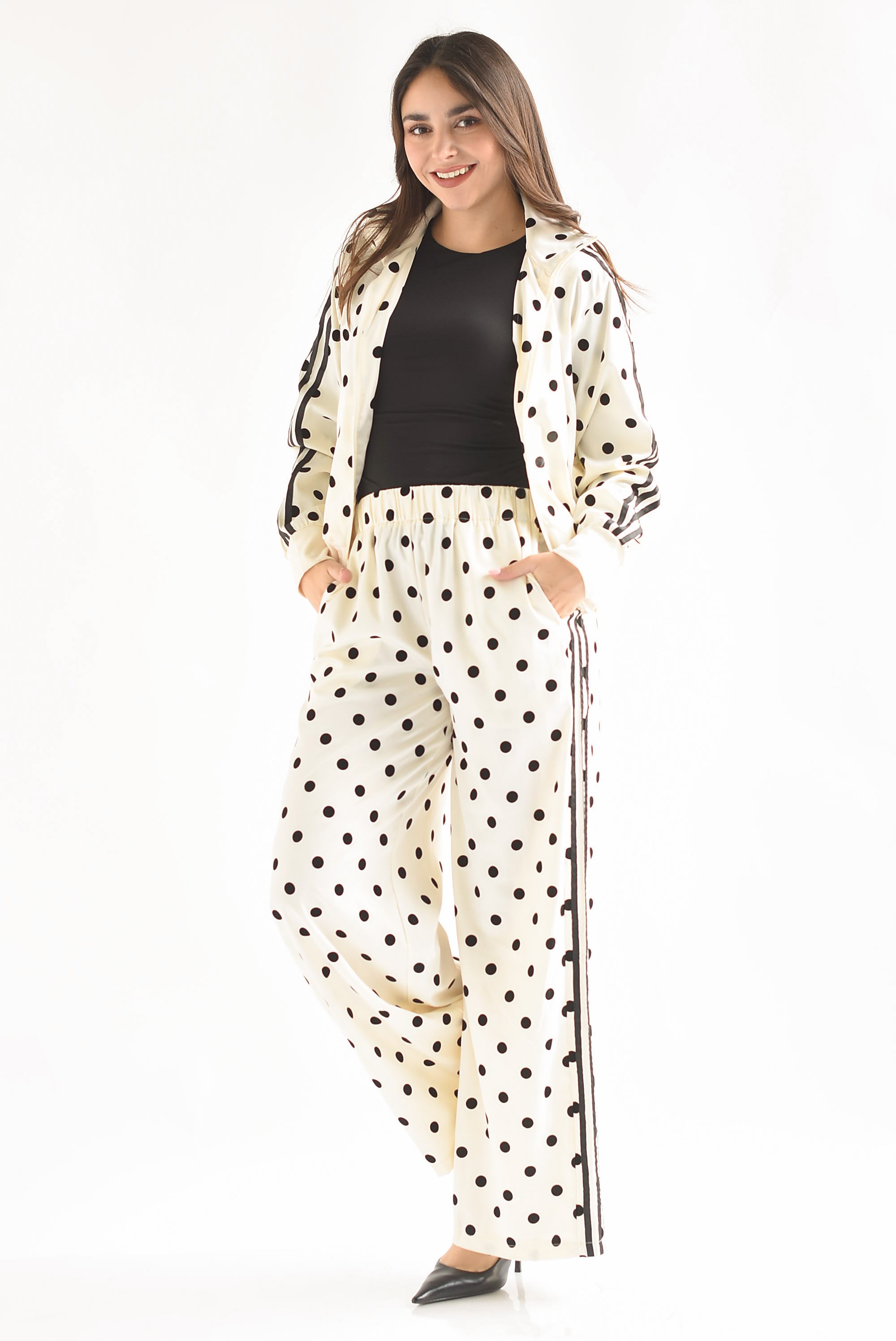 Set Pantalón y Chamarra track deportivo polka dots