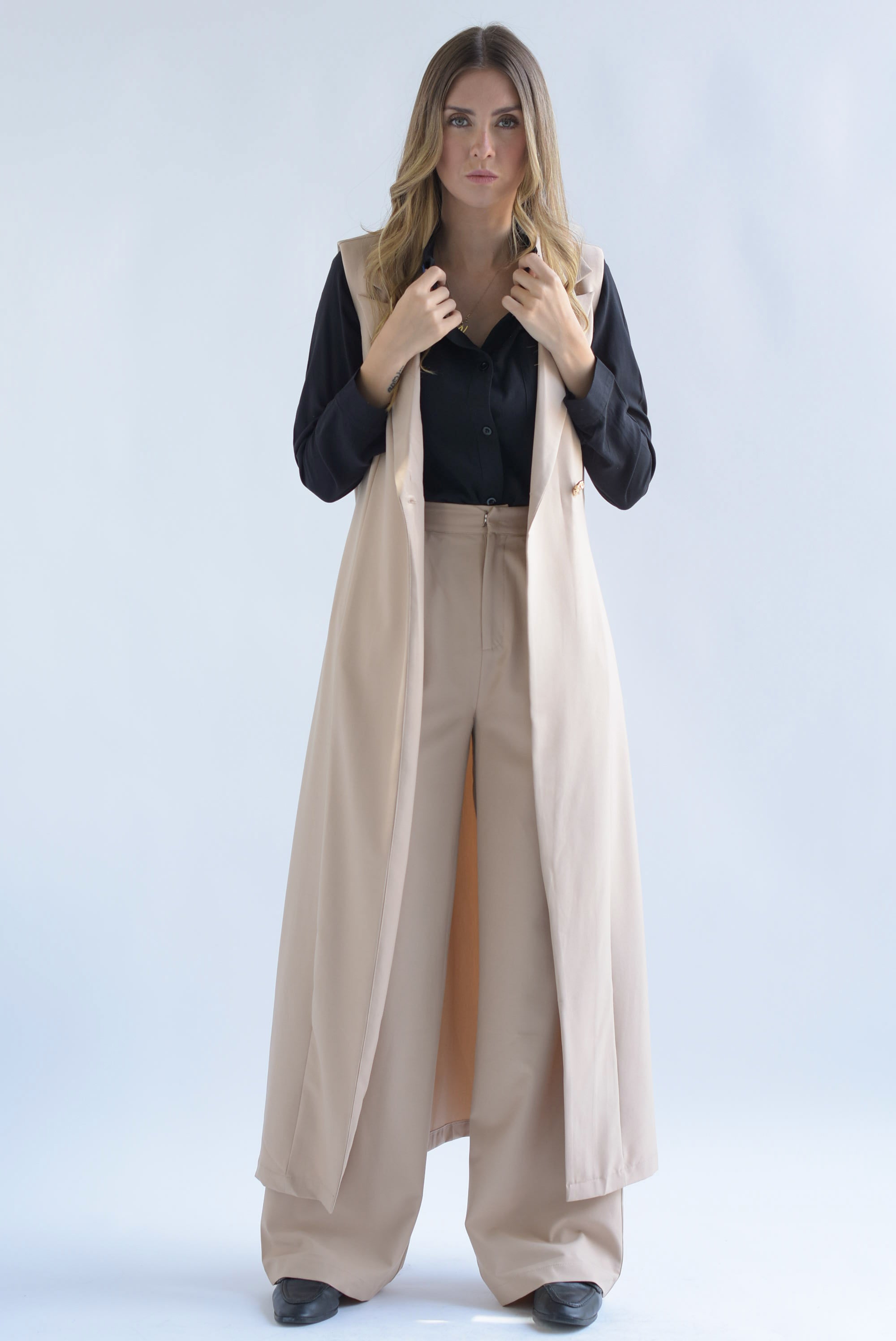 Set Pantalón y Maxi Chaleco sastre Beige