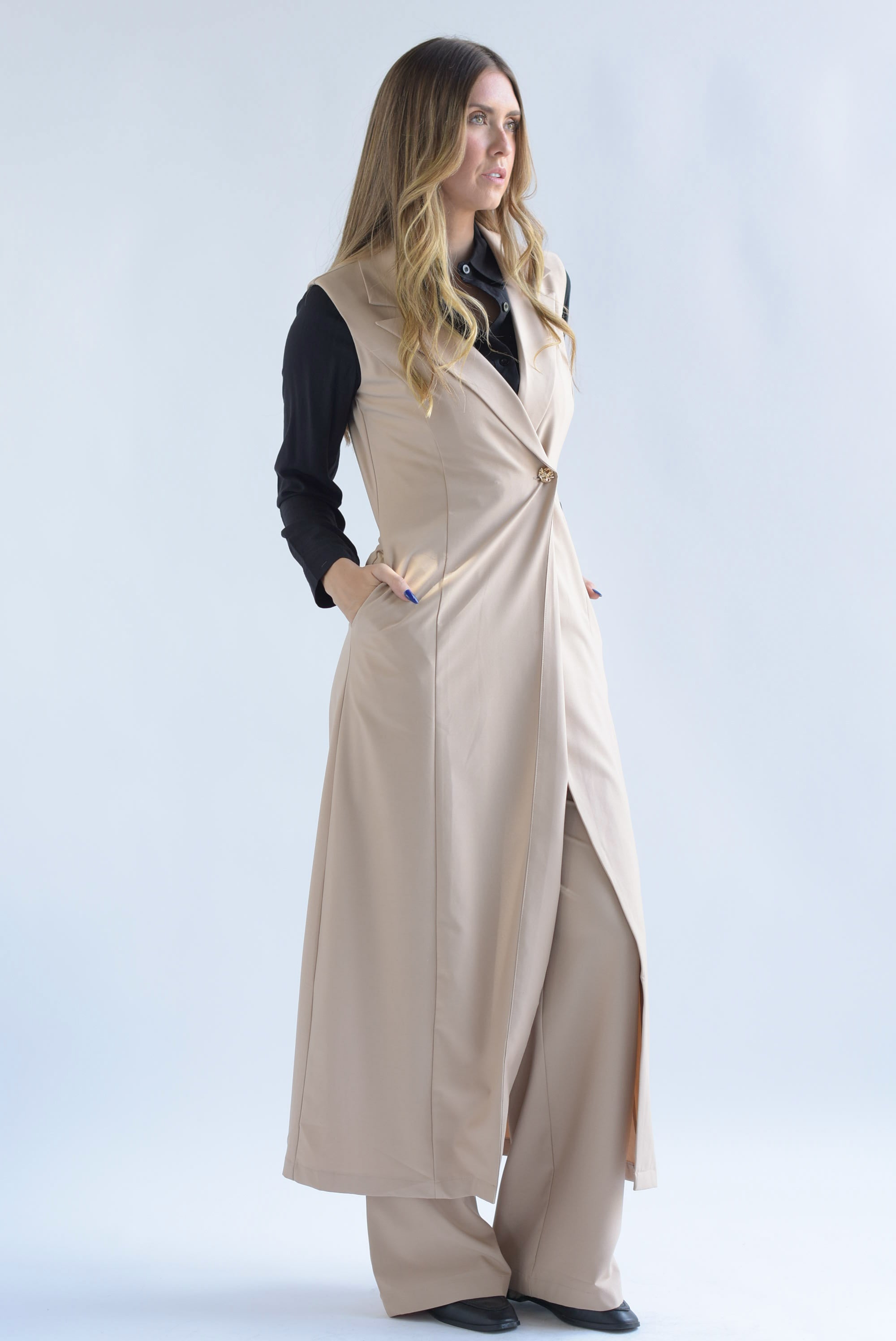 Set Pantalón y Maxi Chaleco sastre Beige