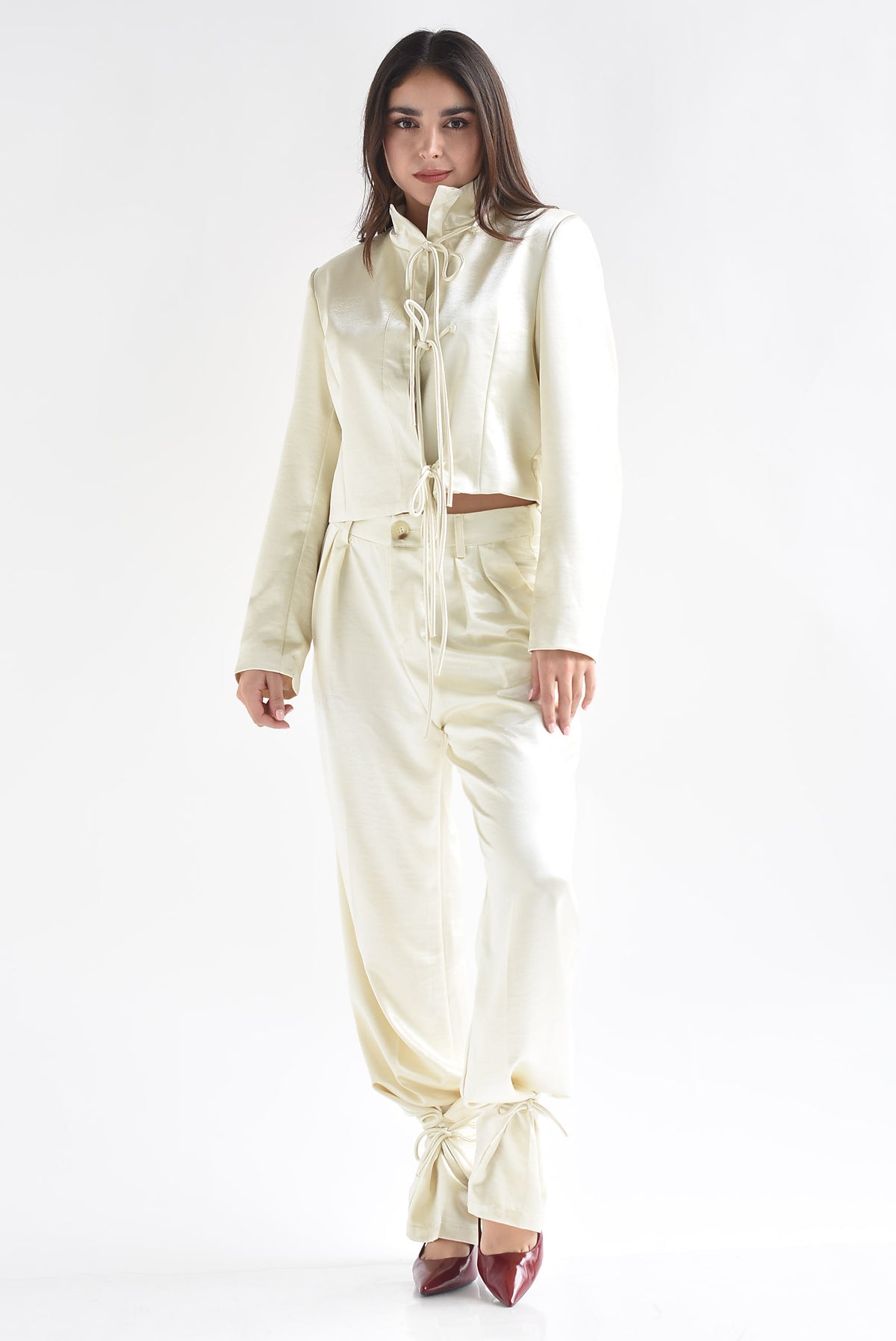 Set Pantalón y Blazer lazos chinese satín
