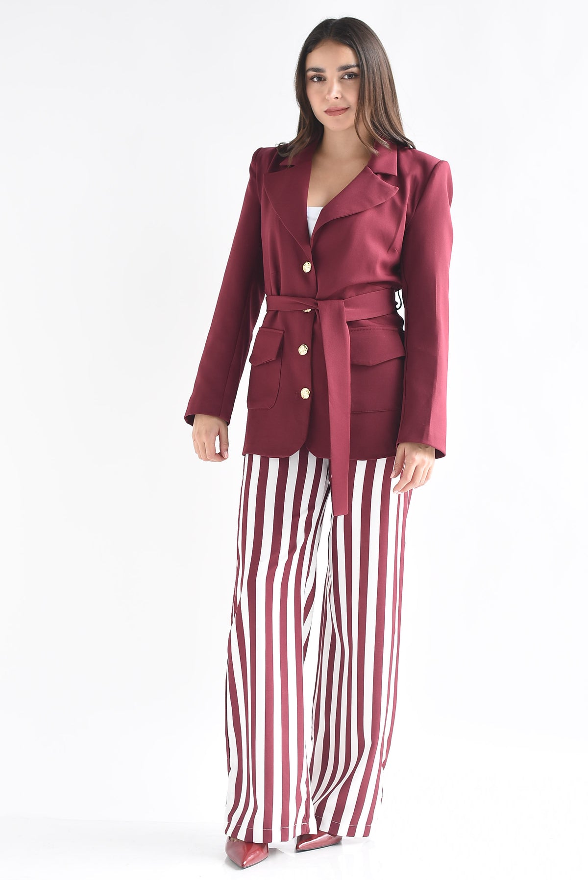 Set Pantalón rayas y Blazer cinta