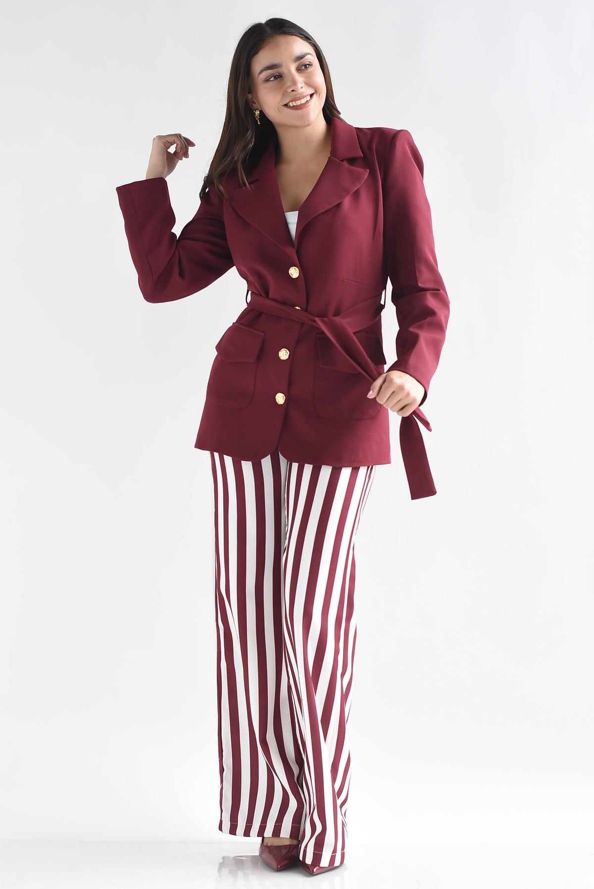 Set Pantalón rayas y Blazer cinta