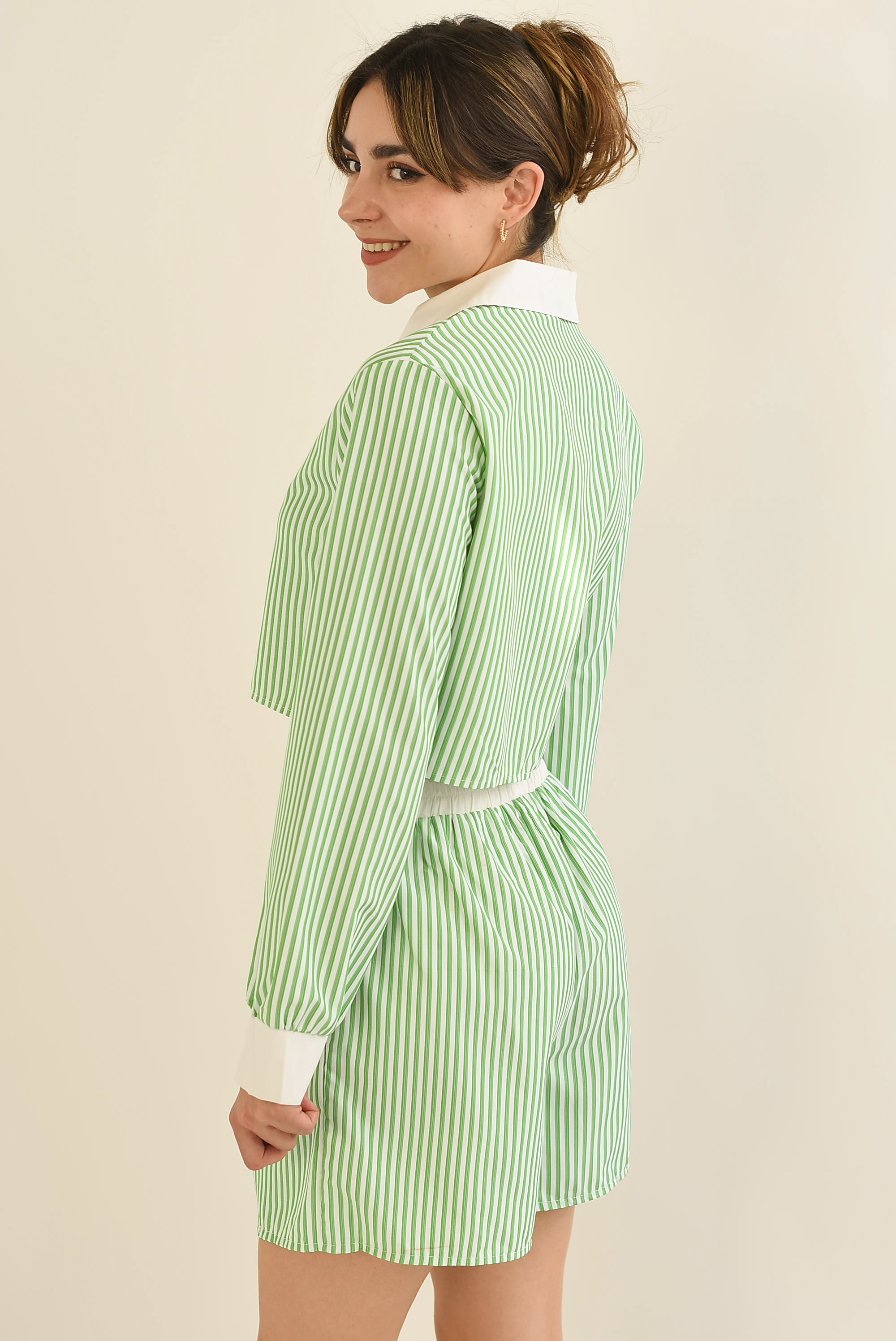 Set Short y Camisa rayas cuello Verde