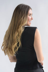 Fashion Styled Chaleco pinzas botones dorados Negro