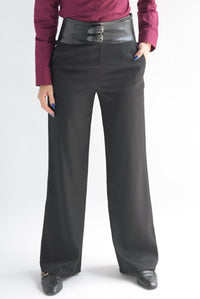 Fashion Styled Pantalón pretina vinipiel cinturones Negro
