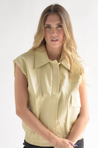 Fashion Styled Chaleco cintura elástica vinipiel Ivory