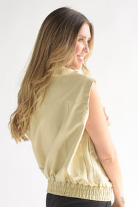 Fashion Styled Chaleco cintura elástica vinipiel Ivory
