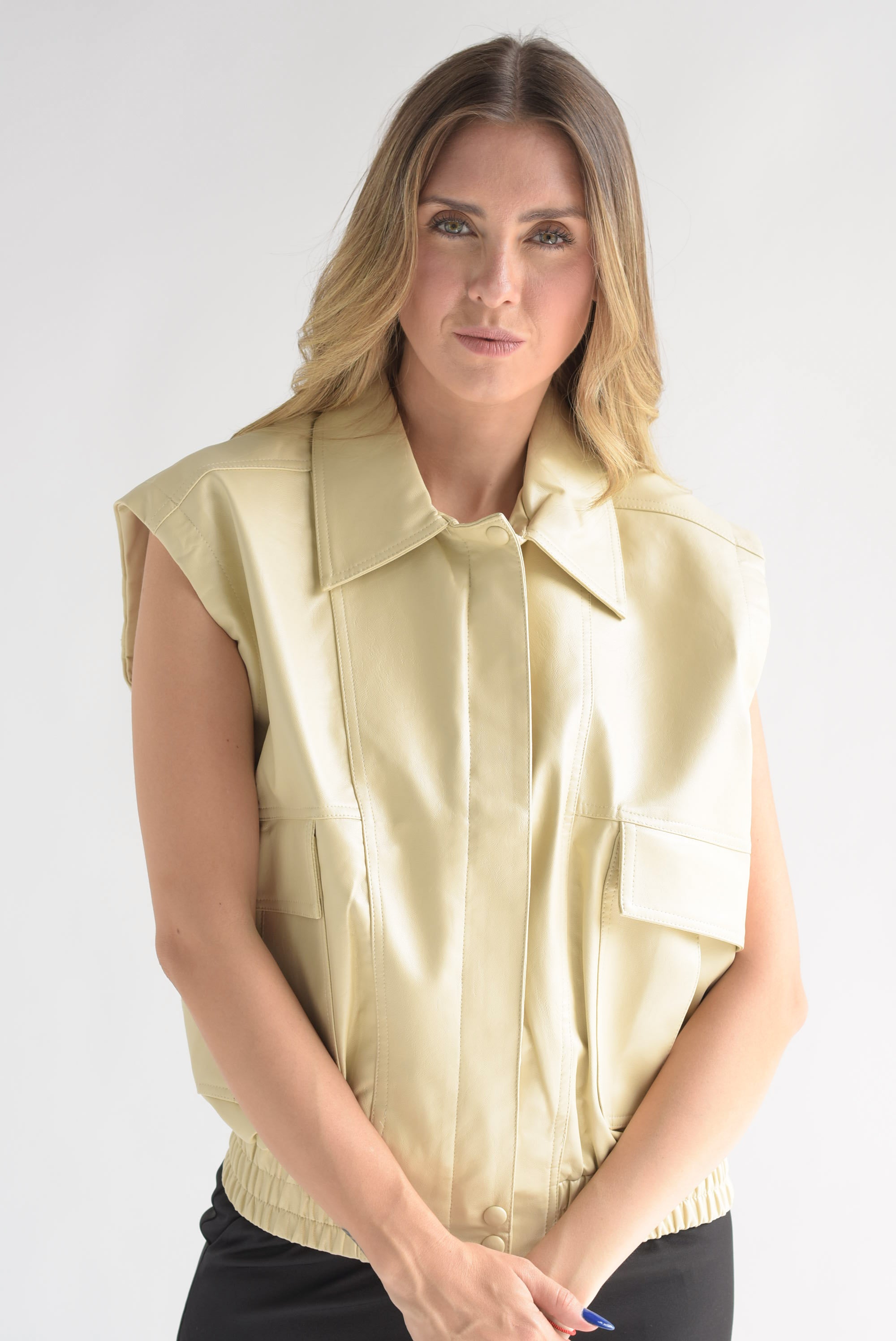 Chaleco cintura elástica vinipiel Ivory