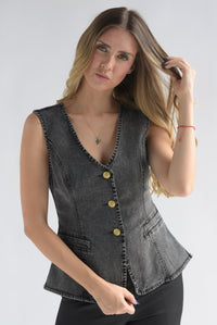 Fashion Styled Chaleco botones Denim Negro