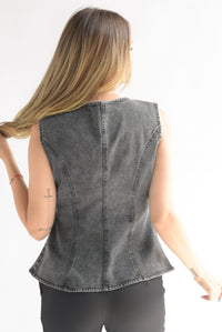 Fashion Styled Chaleco botones Denim Negro
