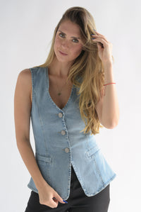 Fashion Styled Chaleco botones Denim Light
