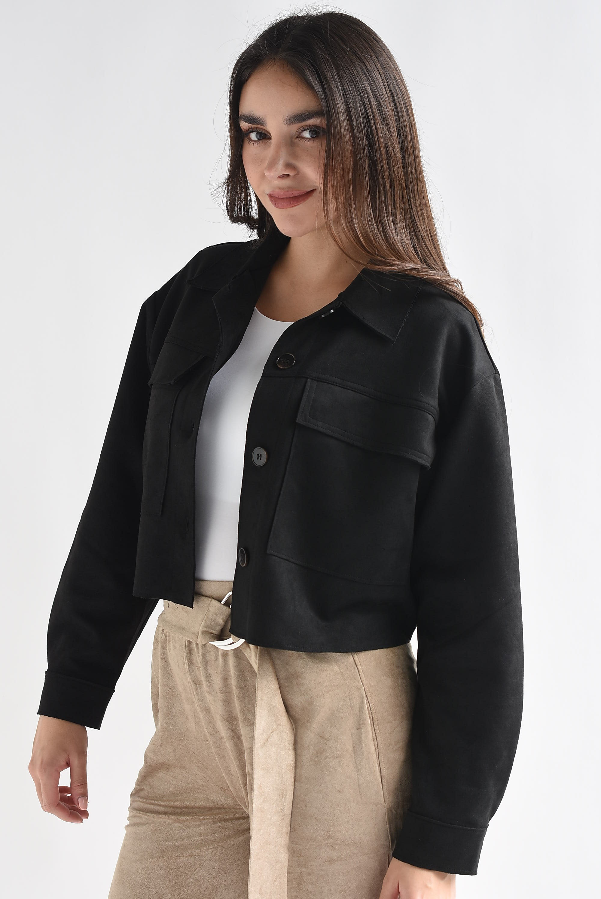 Shacket crop suede