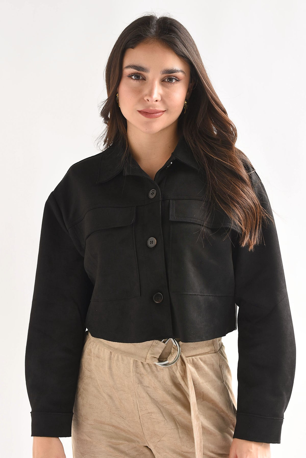 Shacket crop suede