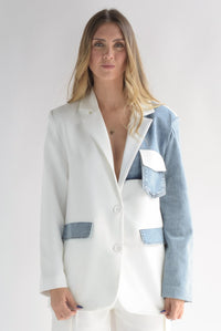 Fashion Styled Blazer denim patchwork Blanco
