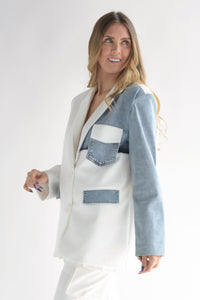 Fashion Styled Blazer denim patchwork Blanco