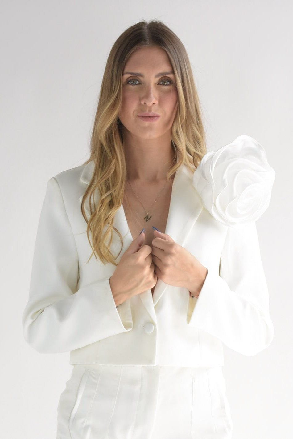 Blazer crop Flor 3D Blanco