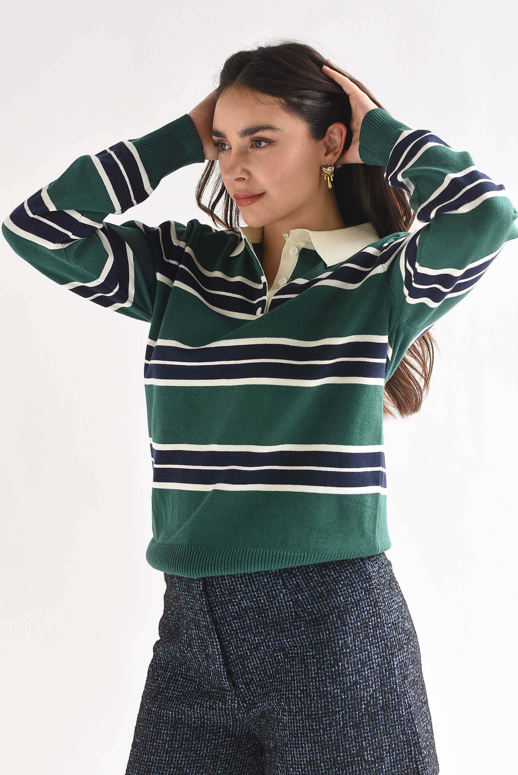 Sweater cuello polo rayas