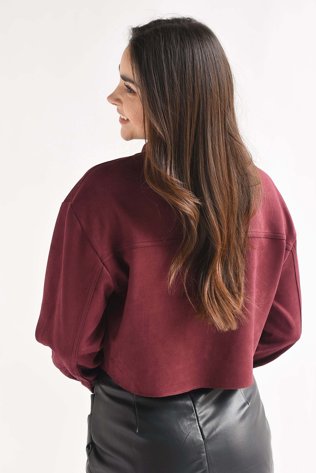 Shacket crop suede