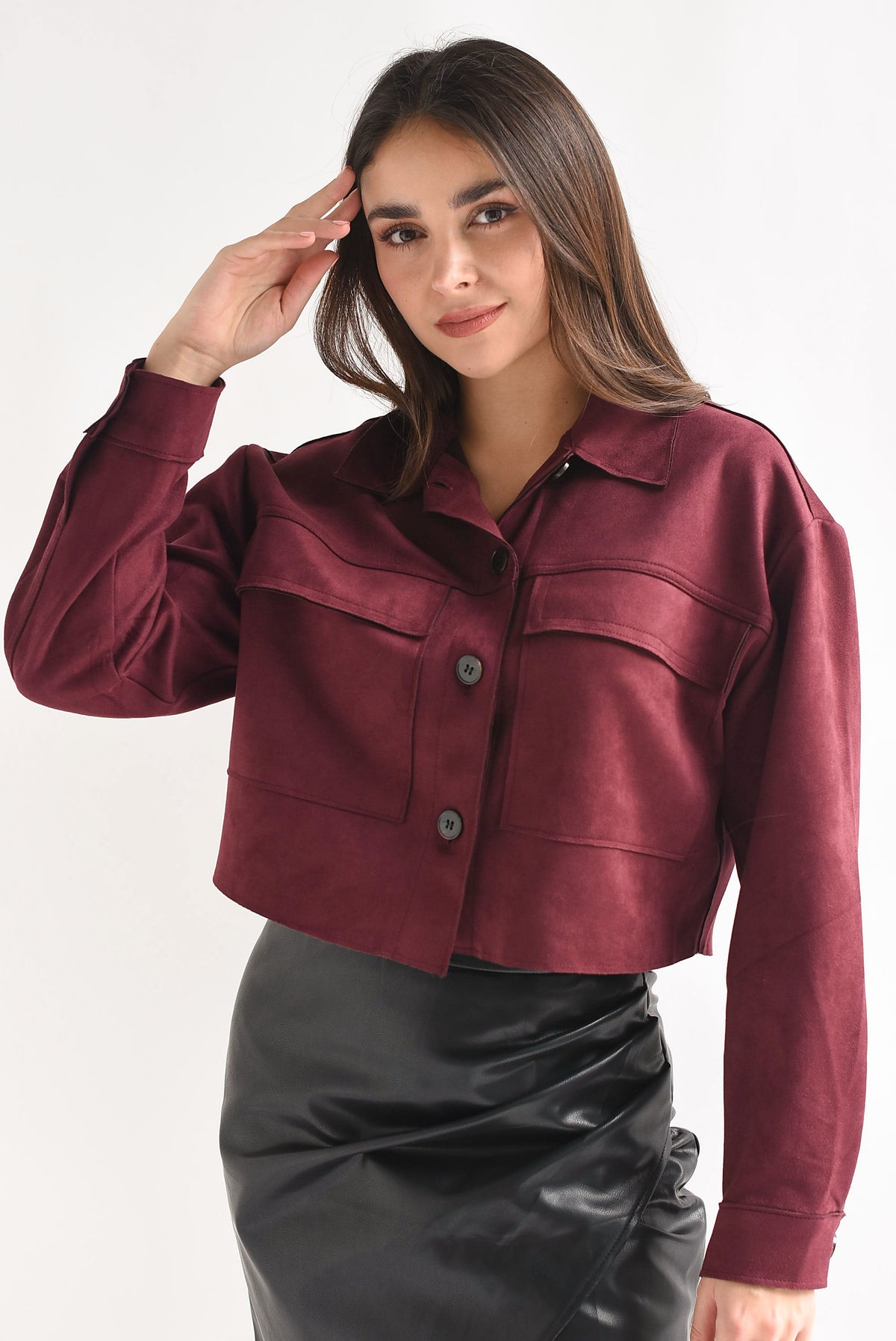Shacket crop suede
