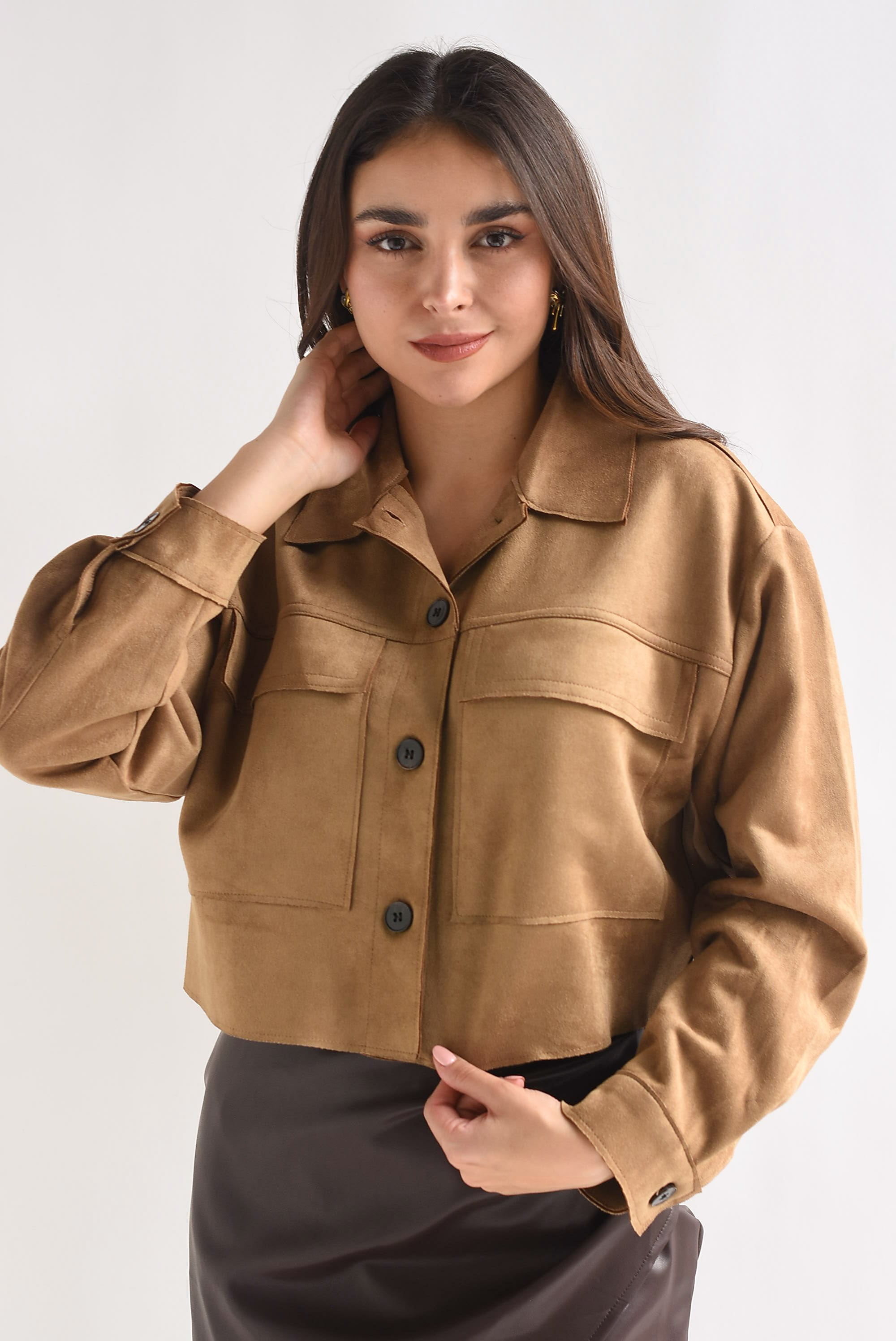 Shacket crop suede