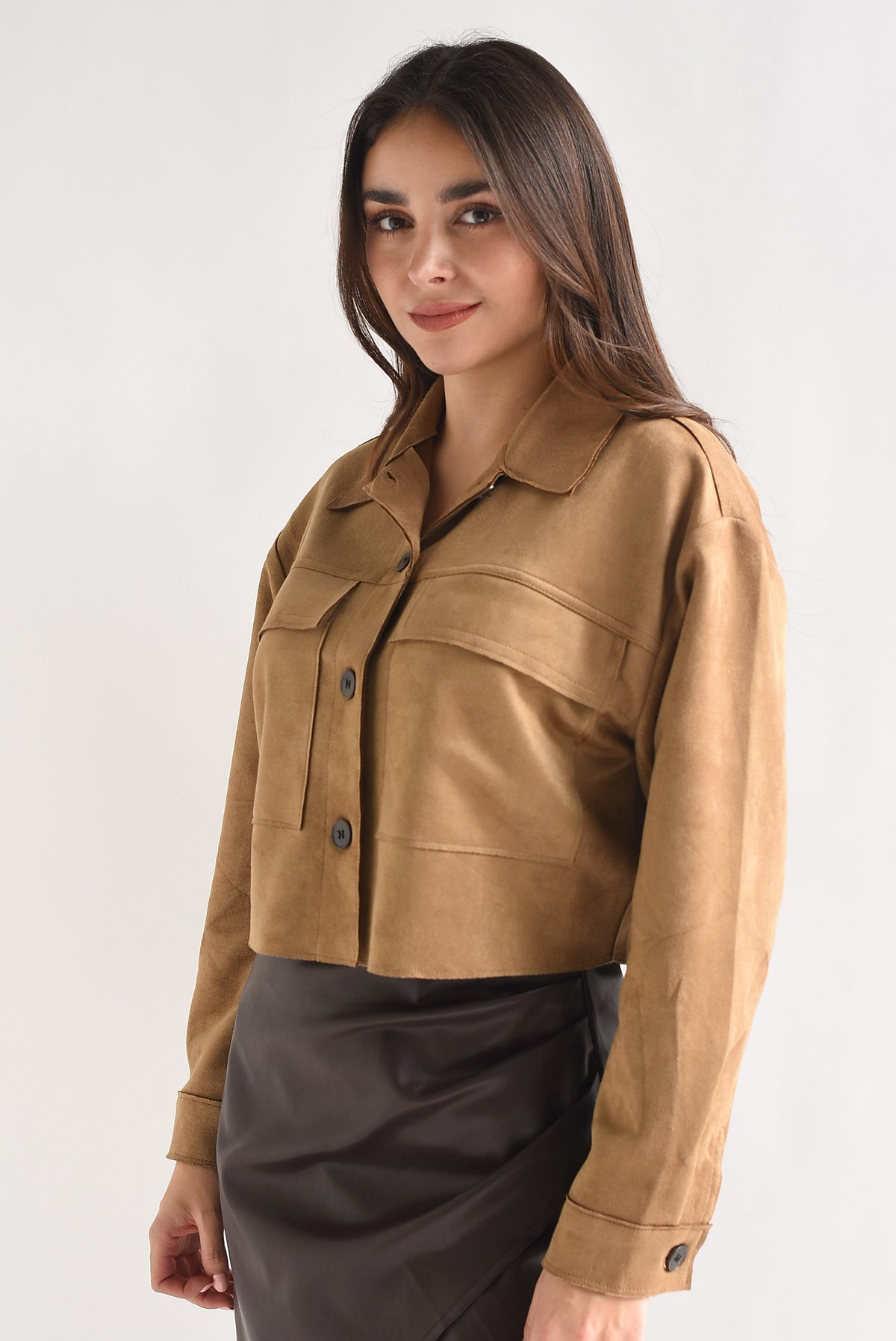 Shacket crop suede