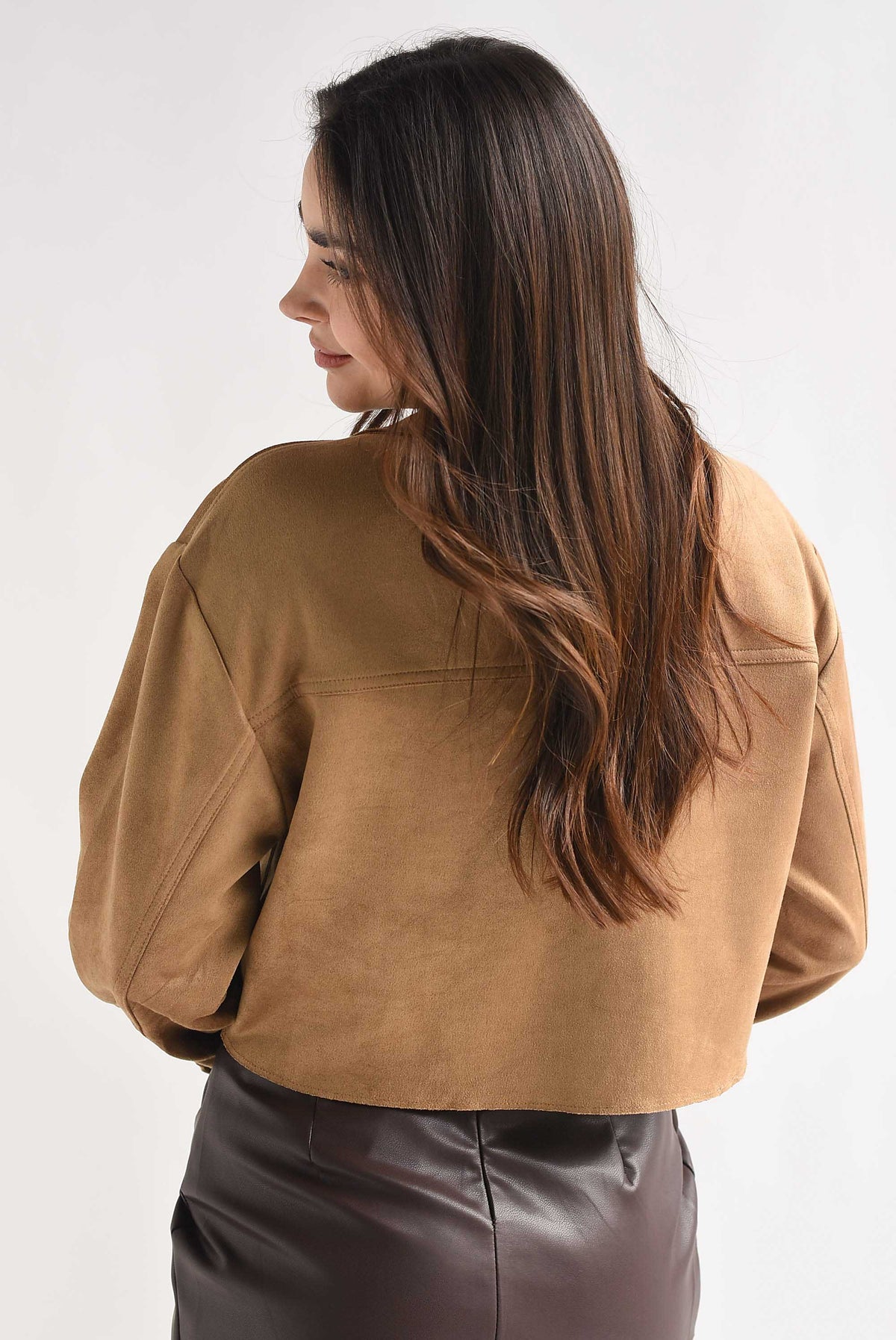 Shacket crop suede