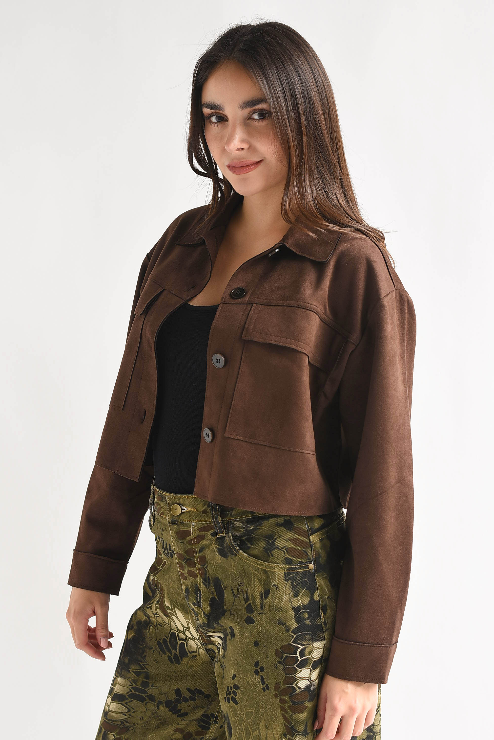 Shacket crop suede