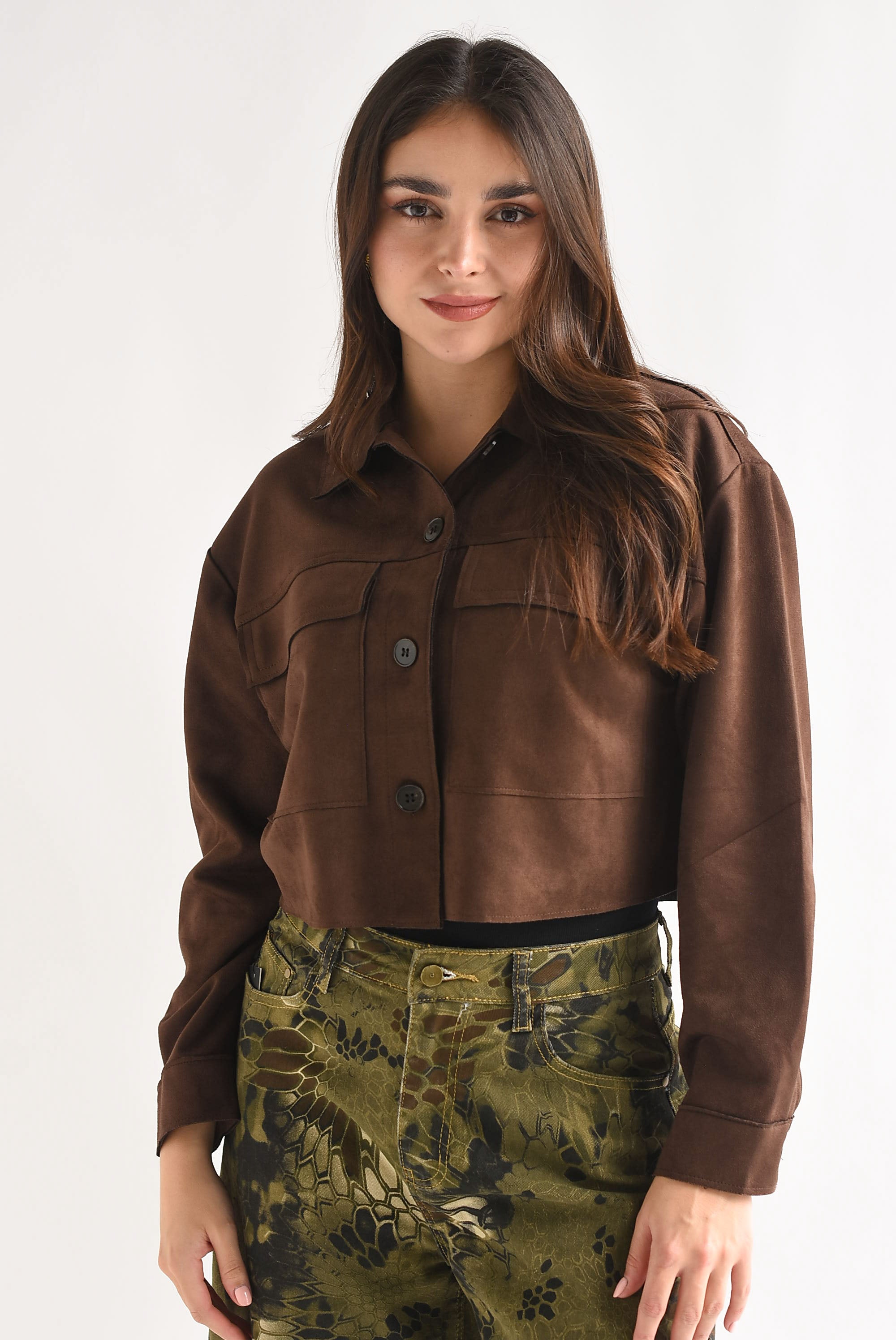 Shacket crop suede