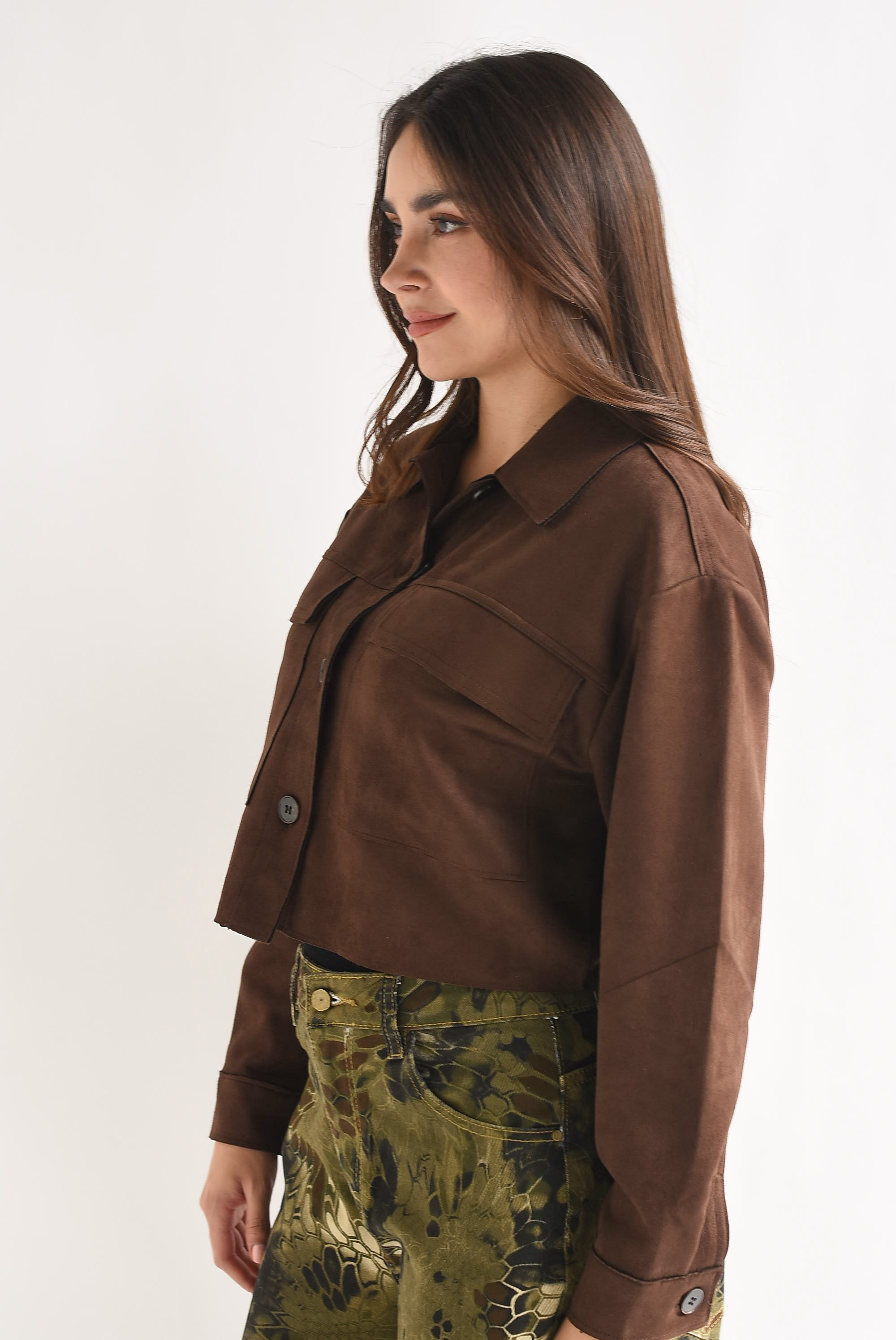 Shacket crop suede