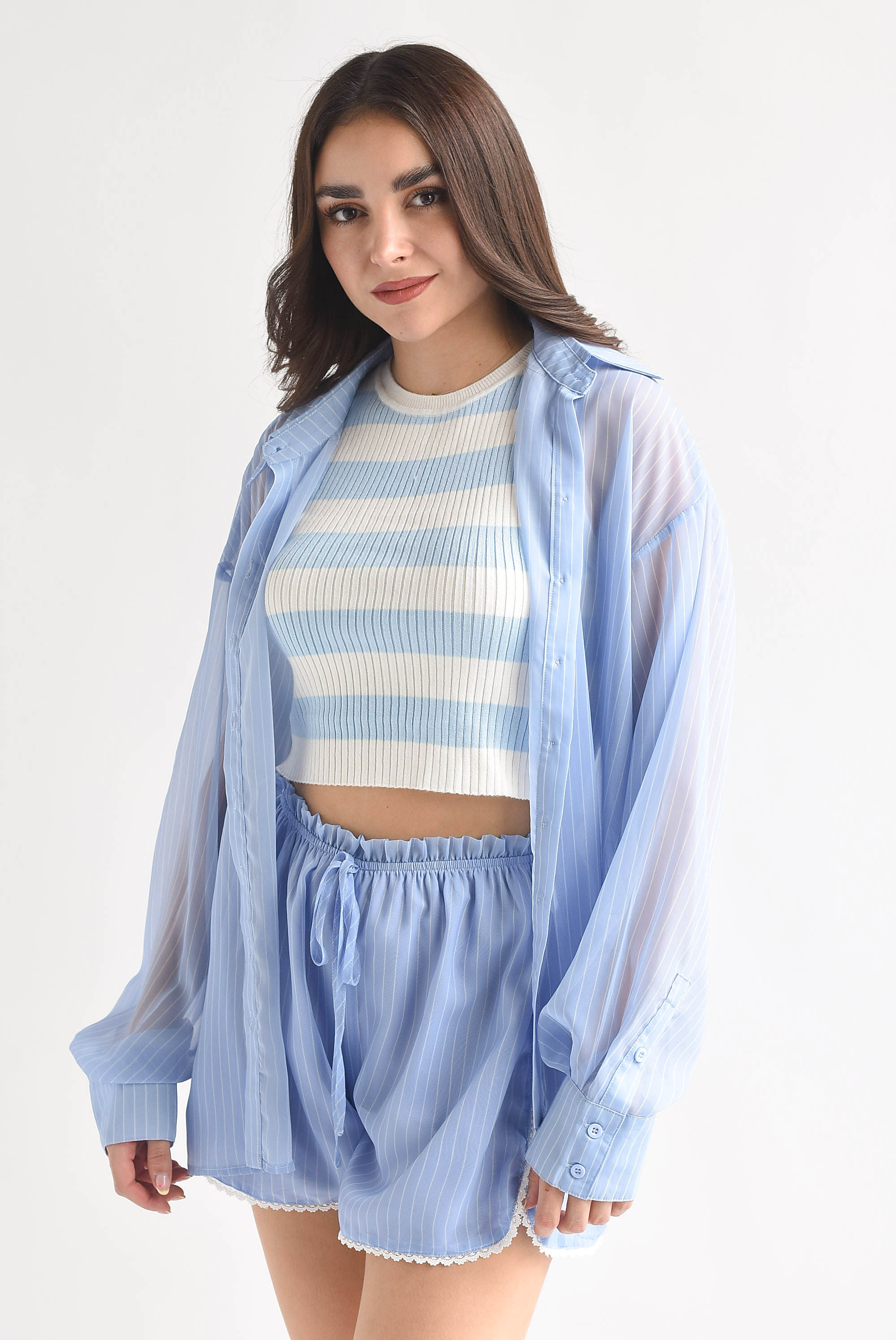 Set Short y Camisa gasa rayas