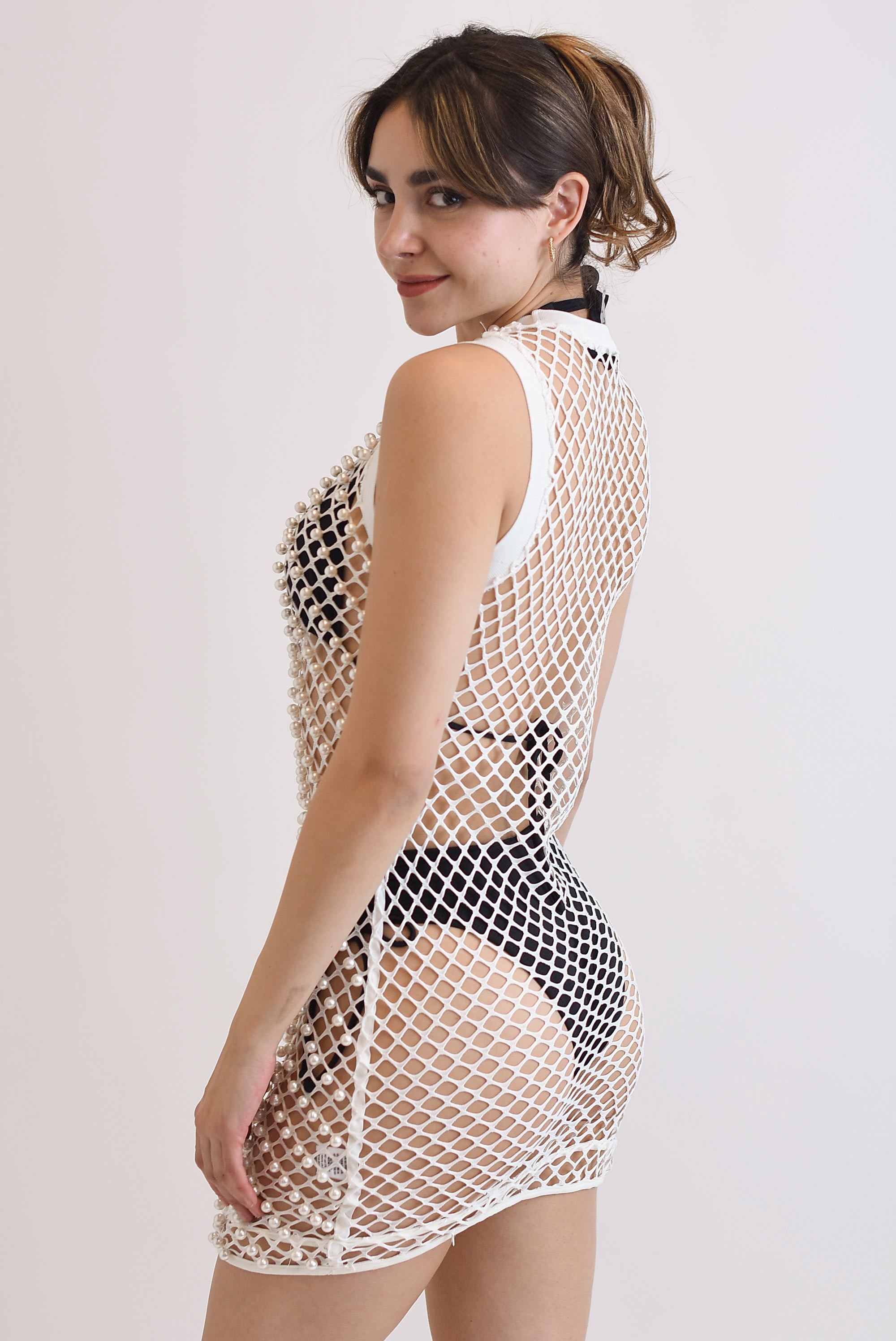 Vestido calado perlas Blanco