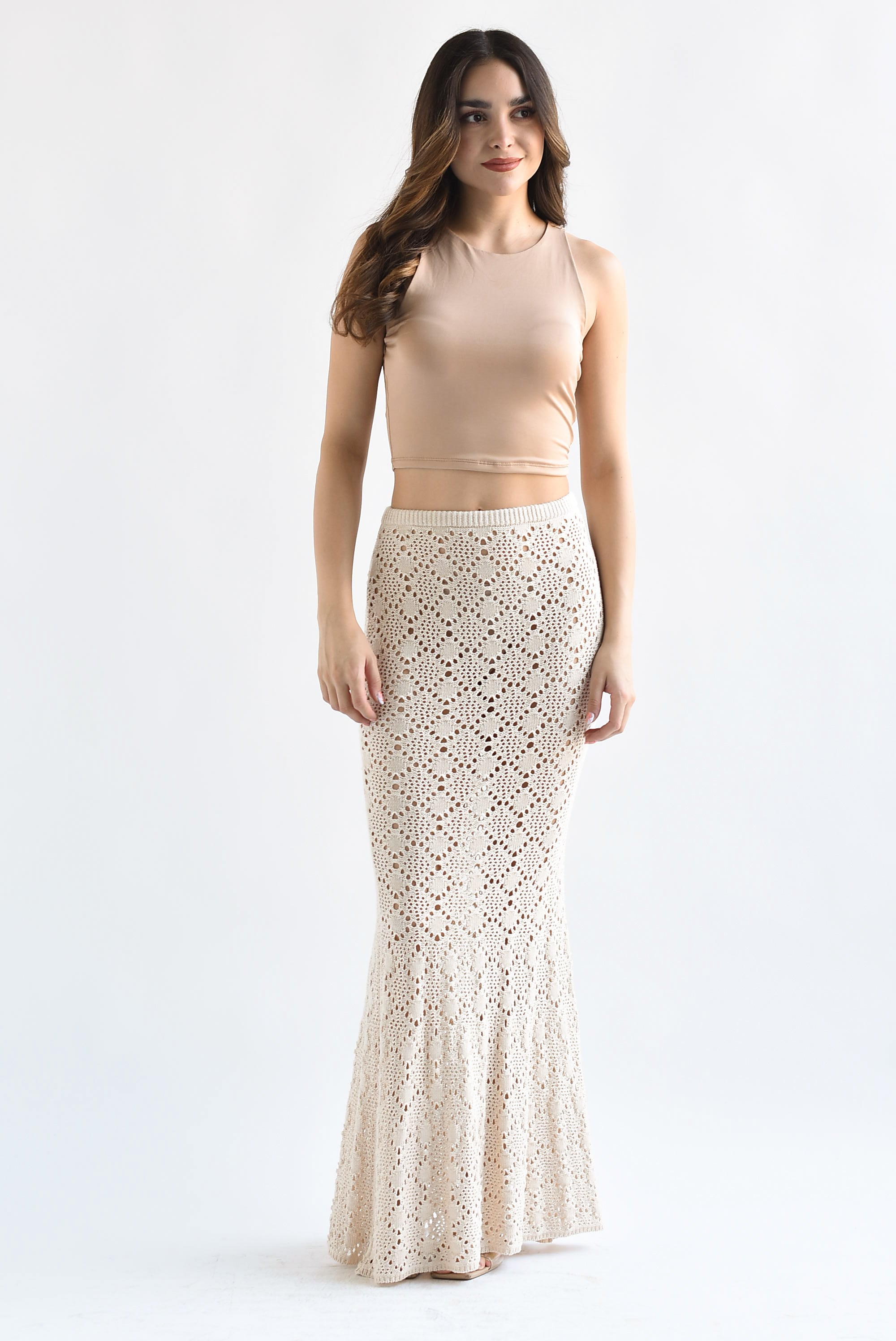 Falda larga sirena crochet Beige