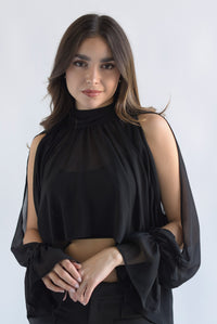 Fashion Styled Blusa cauda trasera asimétrica Negro