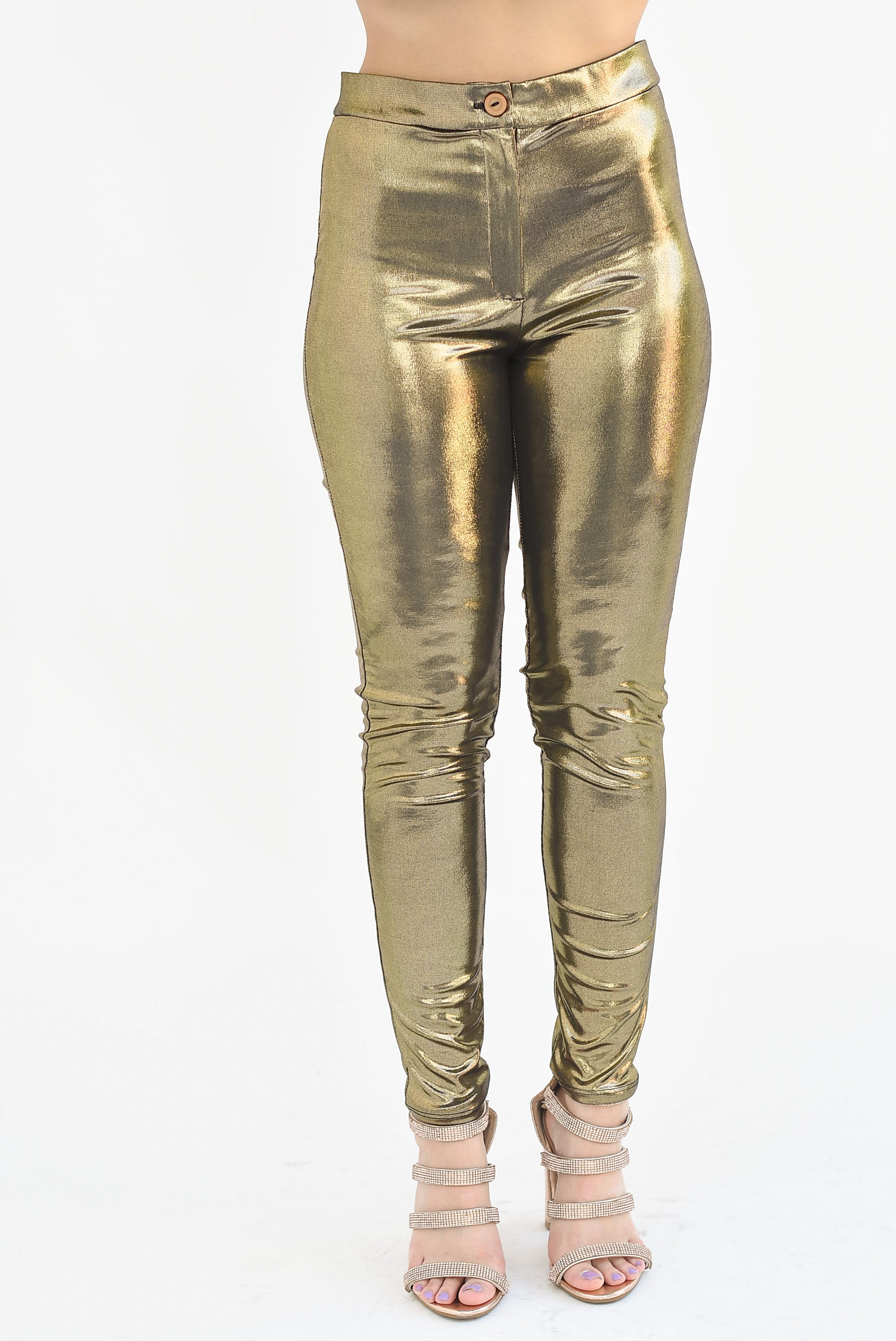 Pantalón skinny metálico Dorado