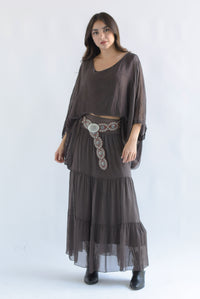 Fashion Styled Set Falda olanes y Blusón arrugas Espresso