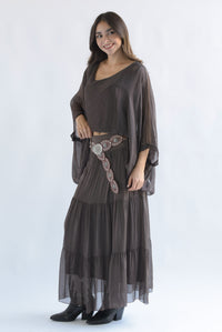 Fashion Styled Set Falda olanes y Blusón arrugas Espresso