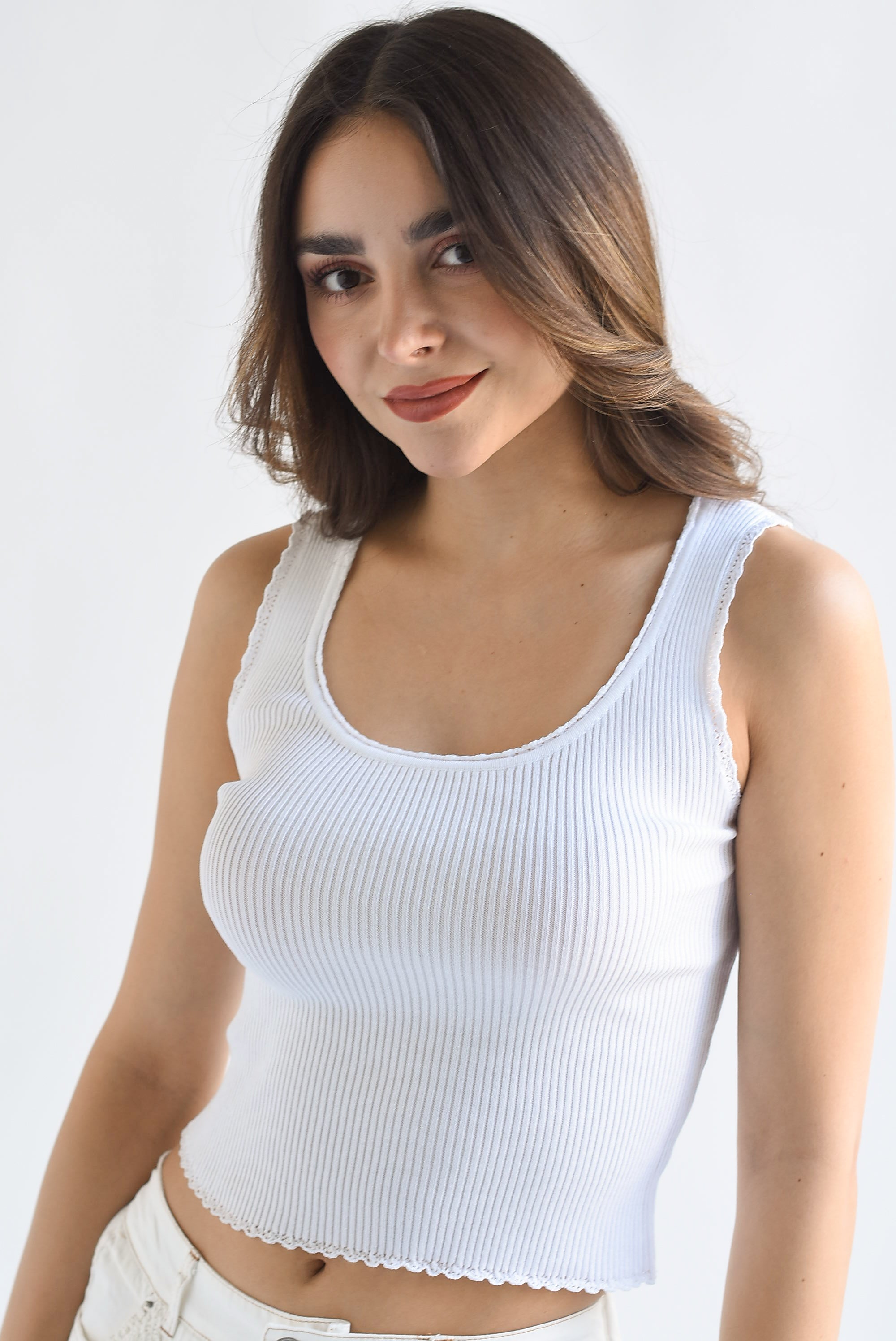 Blusa punto acanalado filos encaje Blanco
